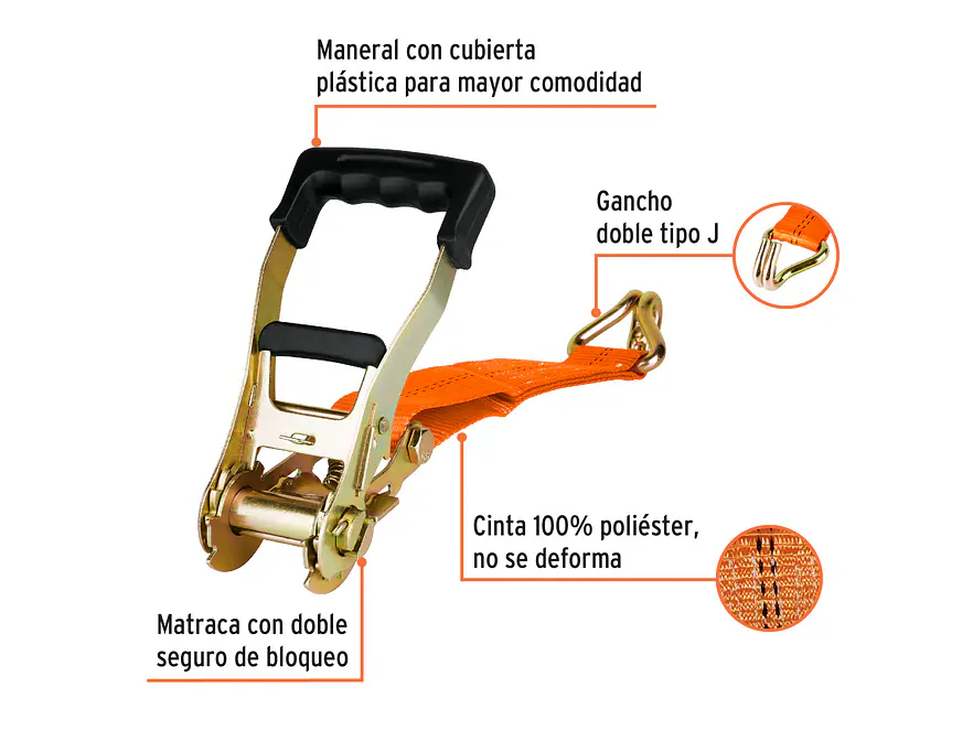 Eslinga con ratchet, carga máxima 3000 kg Truper 19286 - Foto 2 | aztools.co