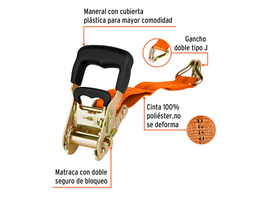 Eslinga con ratchet, carga máxima 2250 kg Truper 19283 - Foto 2 | aztools.co