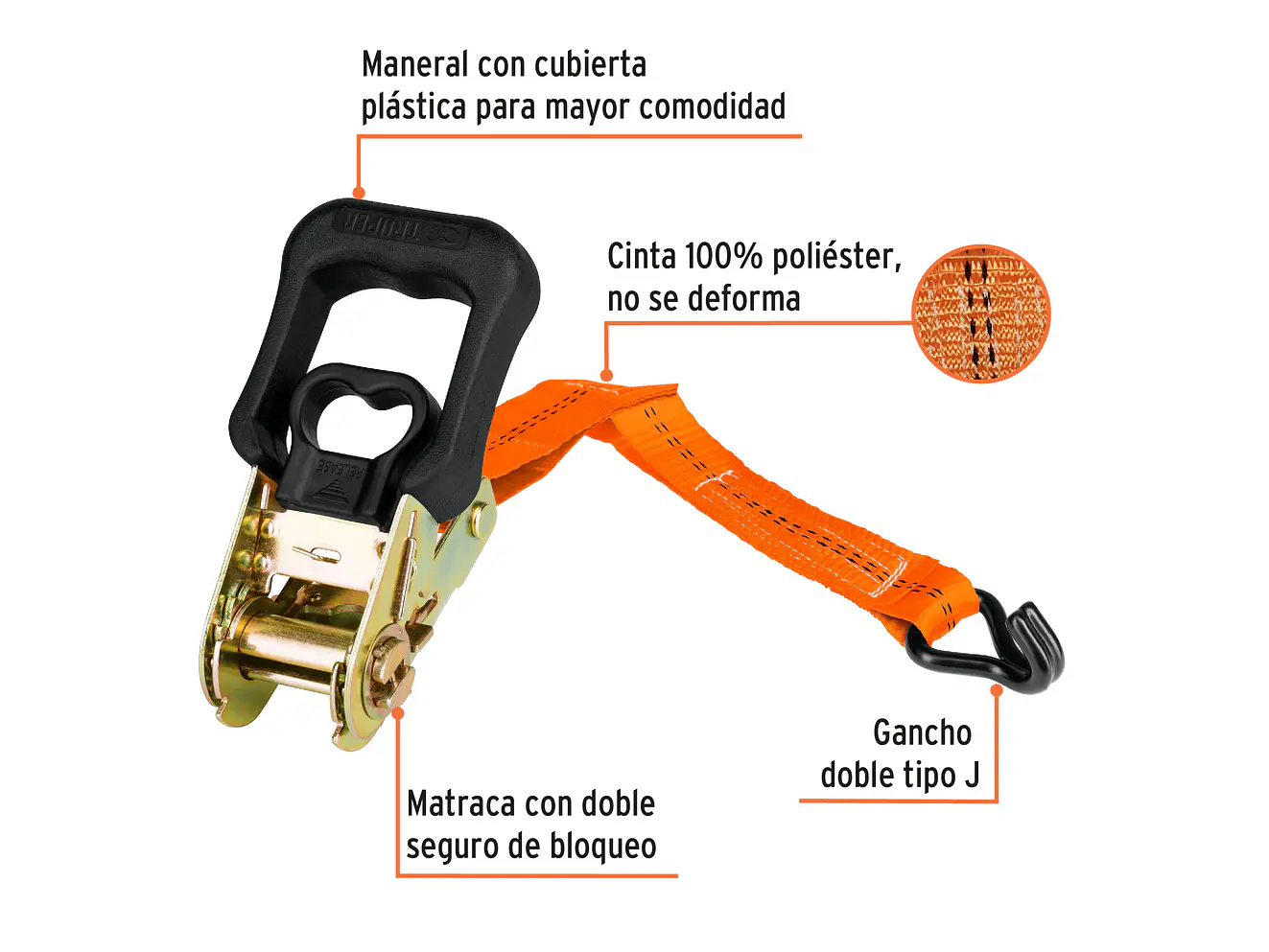 Eslinga con ratchet, carga máxima 1000 kg, 2 piezas Truper 19285 - Foto 2 | aztools.co