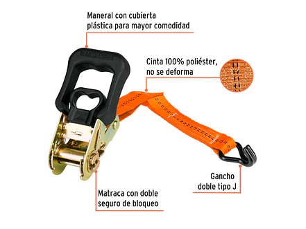 Eslinga con ratchet, carga máxima 1000 kg, 2 piezas Truper 19285 - Foto 2 | aztools.co