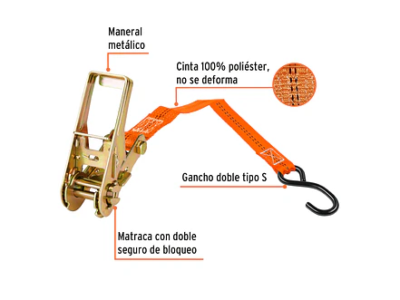 Eslinga con ratchet, carga máxima 675 kg, 2 piezas Truper 19281 - Foto 2 | aztools.co