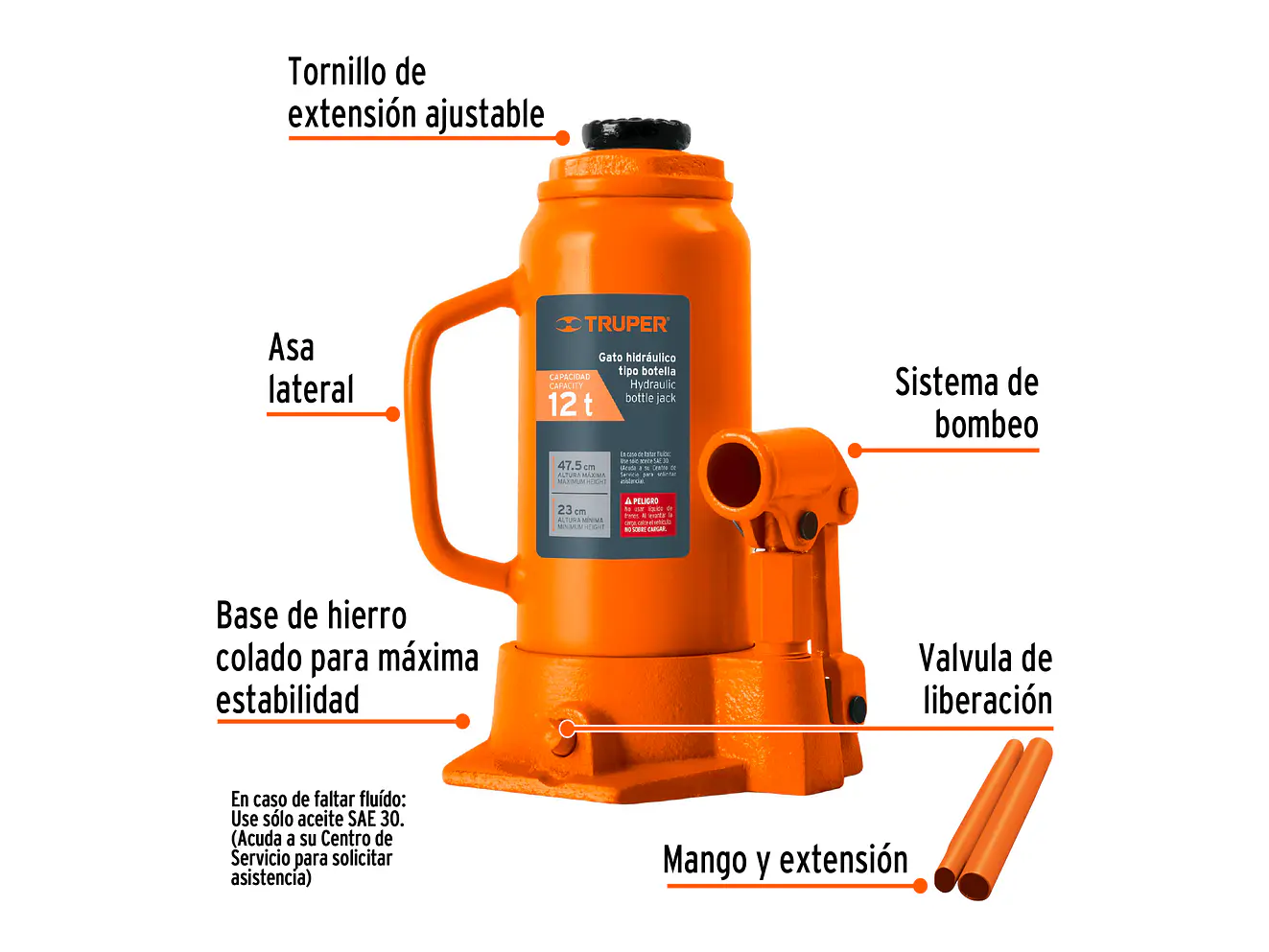 Gato de botella Truper 14818, 12 toneldas - Foto 2 | aztools.co