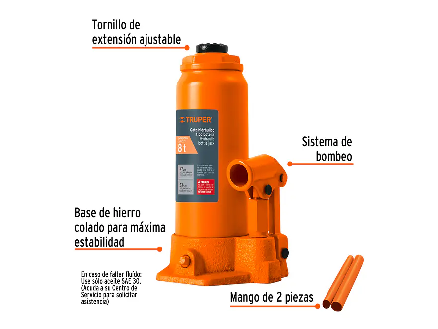 Gato de botella Truper 14816, 8 toneladas  - Foto 2 | aztools.co