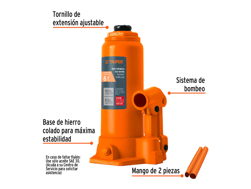 Gato de botella Truper 14814, 6 toneladas  - Foto 2 | aztools.co