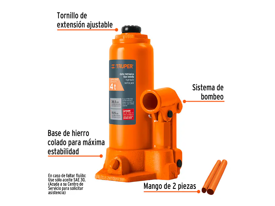 Gato de botella Truper 14812, 4 toneladas  - Foto 2 | aztools.co