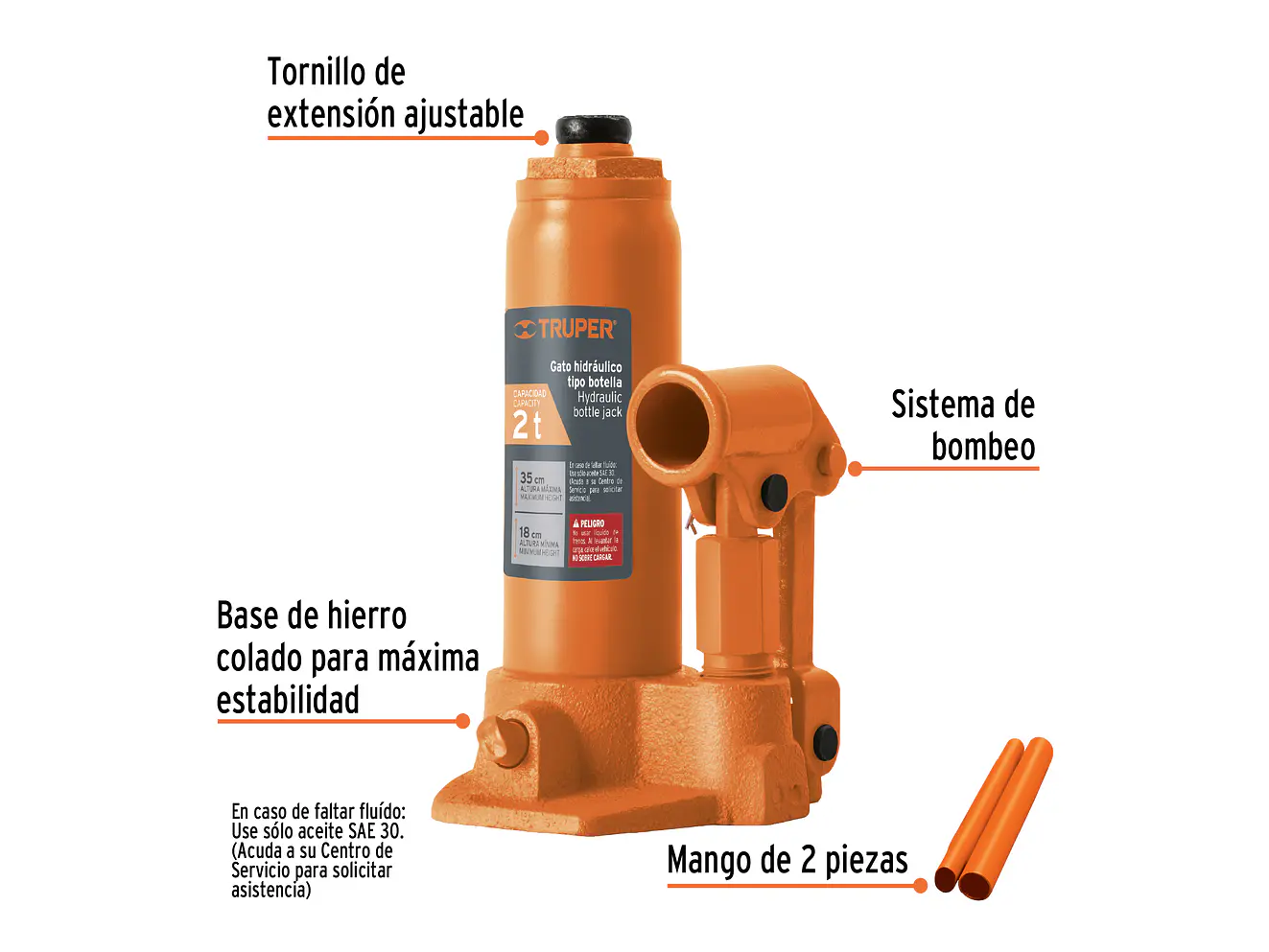 Gato de botella Truper 14810, 2 toneldas - Foto 2 | aztools.co