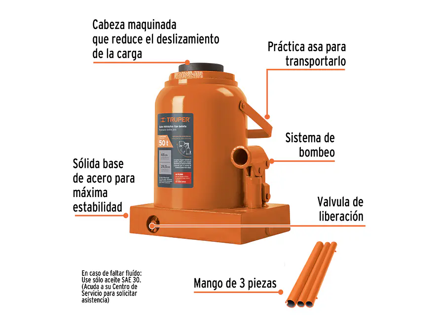 Gato de botella Truper 14821, 50 toneladas - Foto 2 | aztools.co