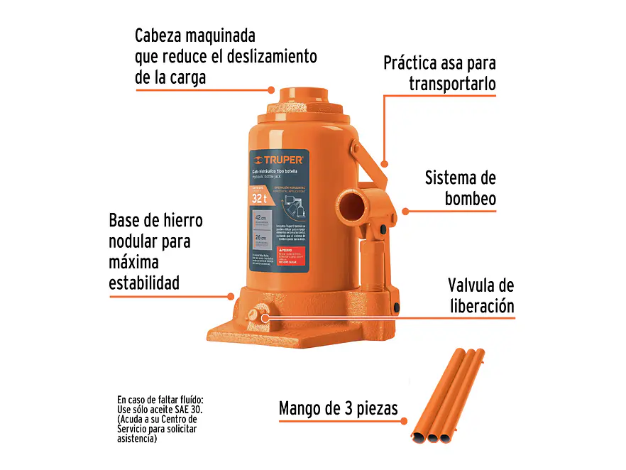 Gato de botella Truper 14819, 32 toneldas - Foto 2 | aztools.co