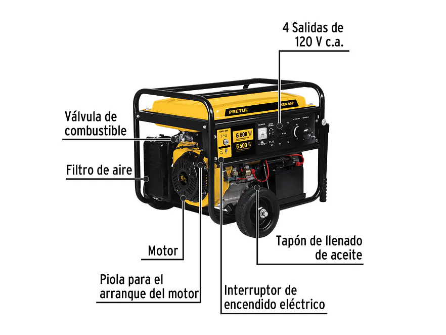 Planta Eléctrica Portátil PRETUL 26035 GEN-66P 6600W Gasolina (13 HP) - Foto 3 | aztools.co