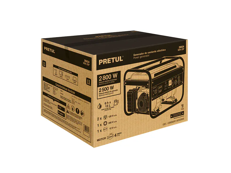 Generador eléctrico con motor a gasolina Pretul 26034, 2.8 kW - Foto 4 | aztools.co