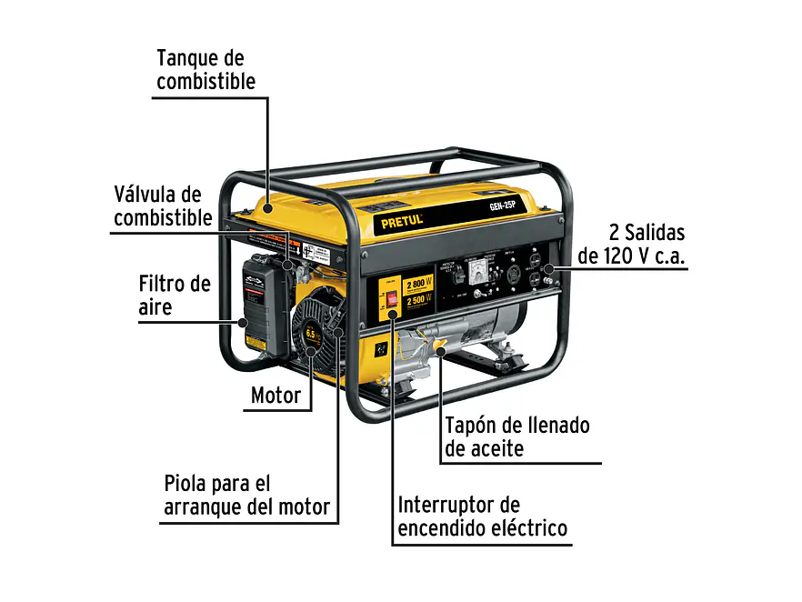 Generador eléctrico con motor a gasolina Pretul 26034, 2.8 kW - Foto 2 | aztools.co