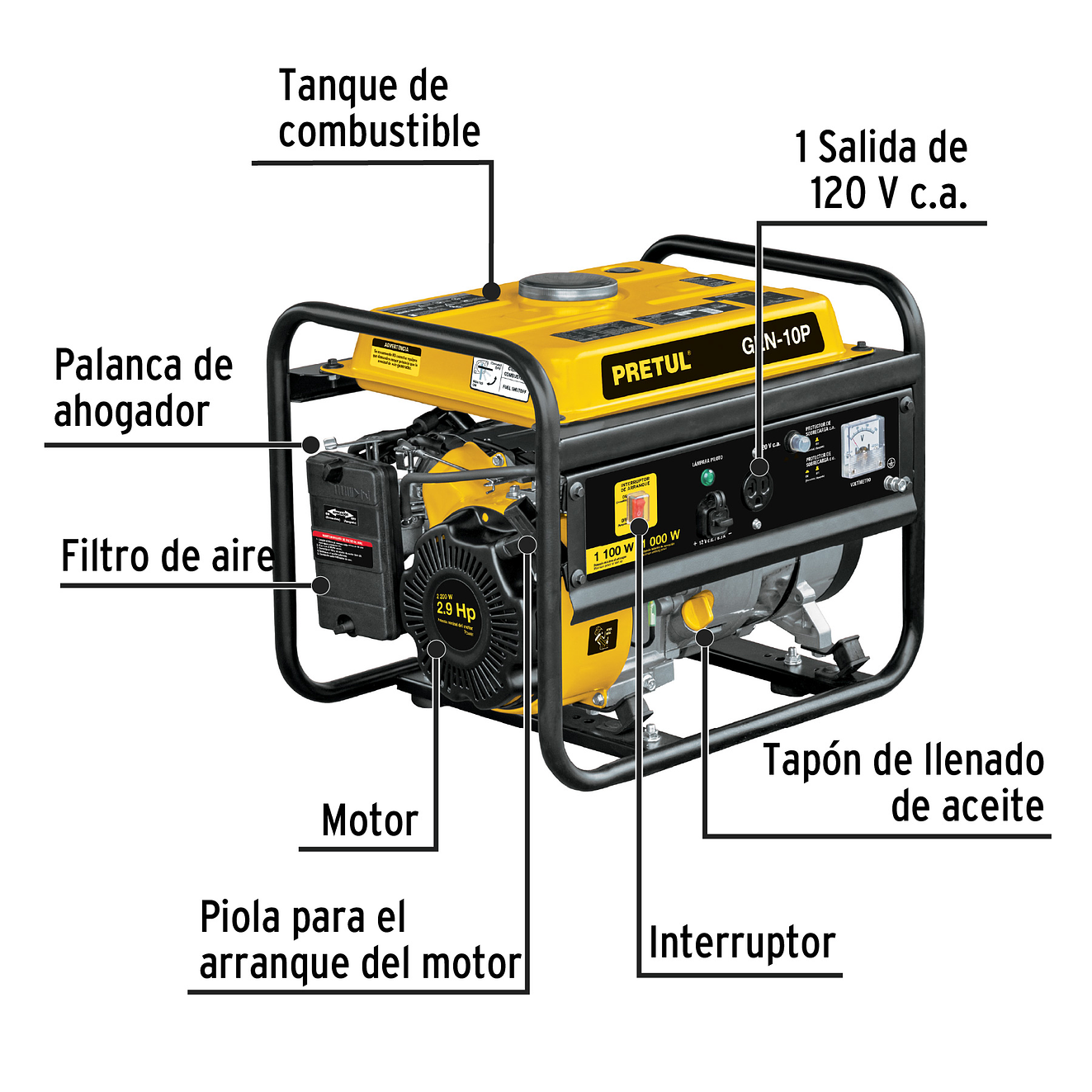 Generador eléctrico con motor a gasolina Pretul 26033, 1.1 kW,  2