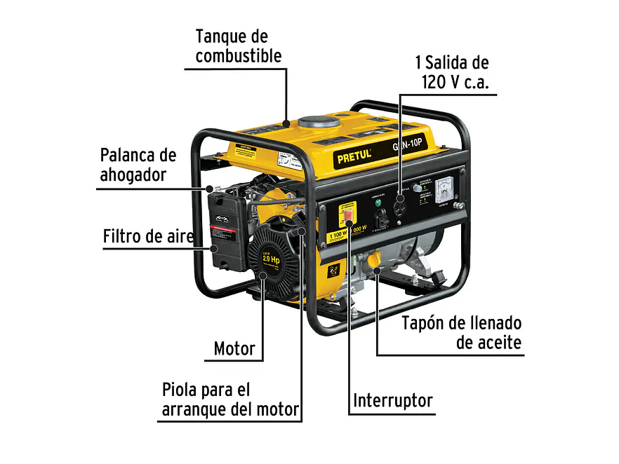 Planta Eléctrica a Gasolina Pretul GEN-10P 26033 2.9 HP 1000W 110V Monofásica - Foto 2 | aztools.co
