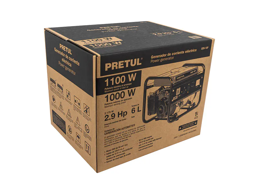 Planta Eléctrica a Gasolina Pretul GEN-10P 26033 2.9 HP 1000W 110V Monofásica - Foto 5 | aztools.co