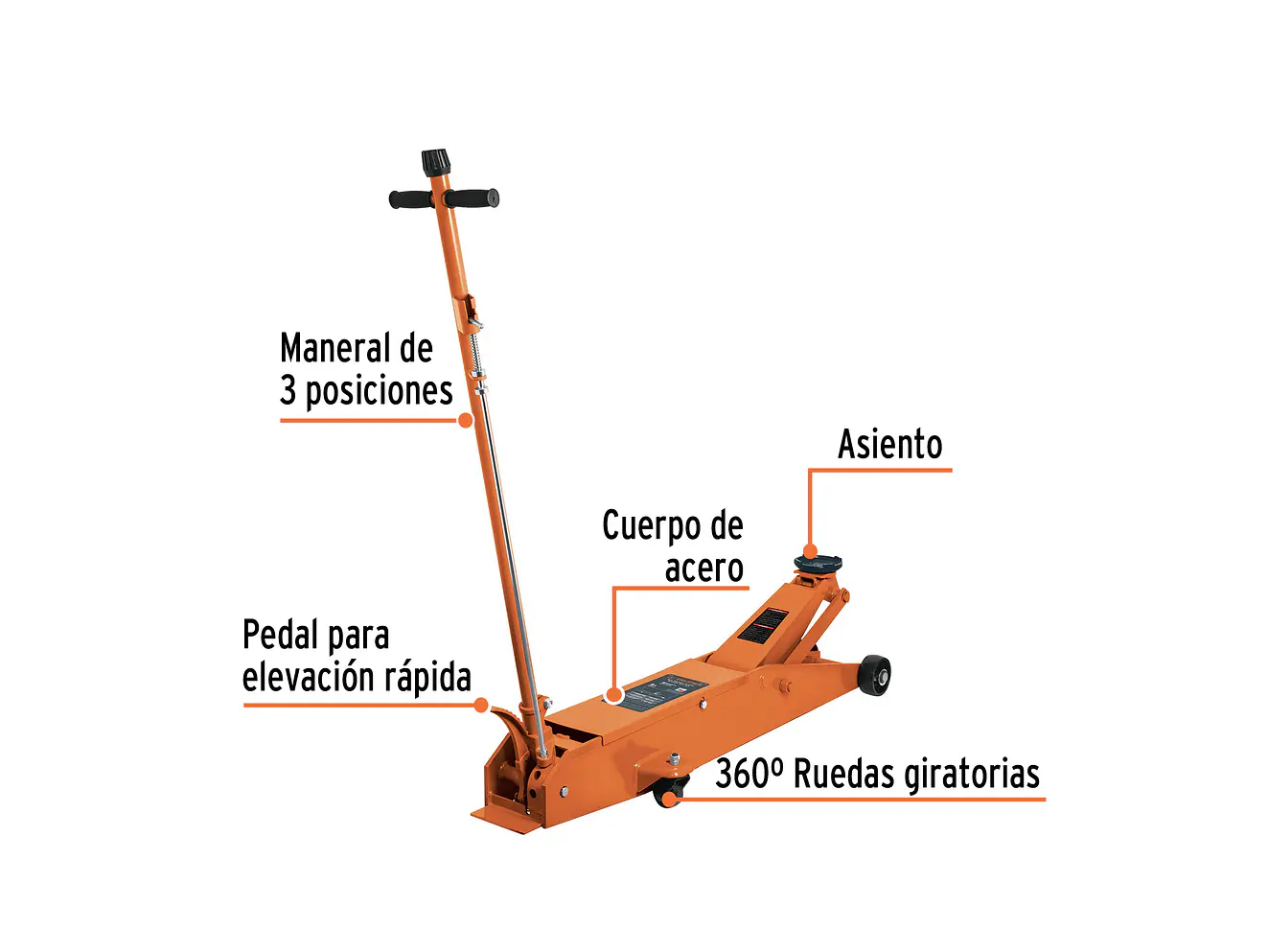 Gato hidráulico profesional de patín Truper 14957, 5 ton, elevación rápida - Foto 2 | aztools.co