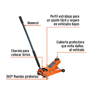 Gato hidráulico profesional de patín Truper 14806, 3 ton, elevación rápida