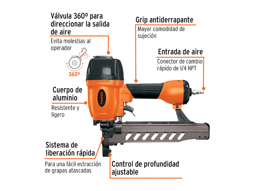 Grapadora neumática Truper 13178, calibre 16, 1.65 mm  - Foto 2 | aztools.co