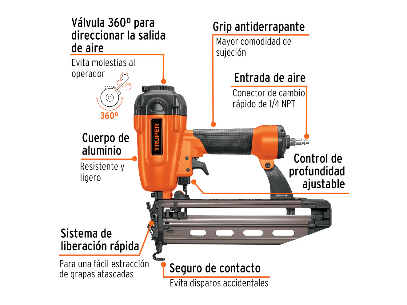 Clavadora neumática Truper 13181, uso industrial, calibre 16  - Foto 2 | aztools.co
