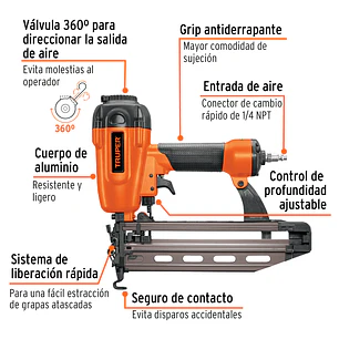 Clavadora neumática Truper 13181, uso industrial, calibre 16 