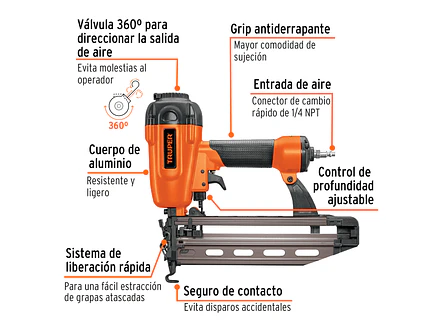 Clavadora neumática Truper 13181, uso industrial, calibre 16  - Foto 2 | aztools.co
