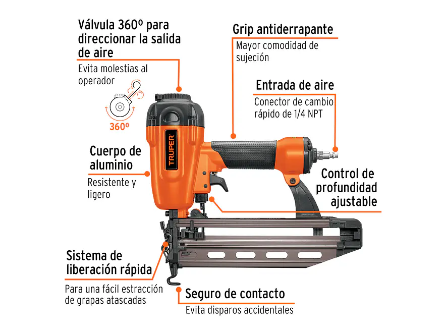 Clavadora neumática Truper 13181, uso industrial, calibre 16  - Foto 2 | aztools.co