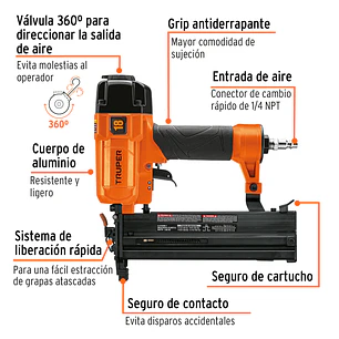 Clavadora y engrapadora neumática Truper 100779 profesional, calibre 18