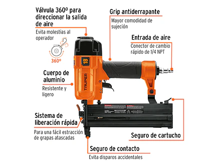 Clavadora y engrapadora neumática Truper 100779 profesional, calibre 18