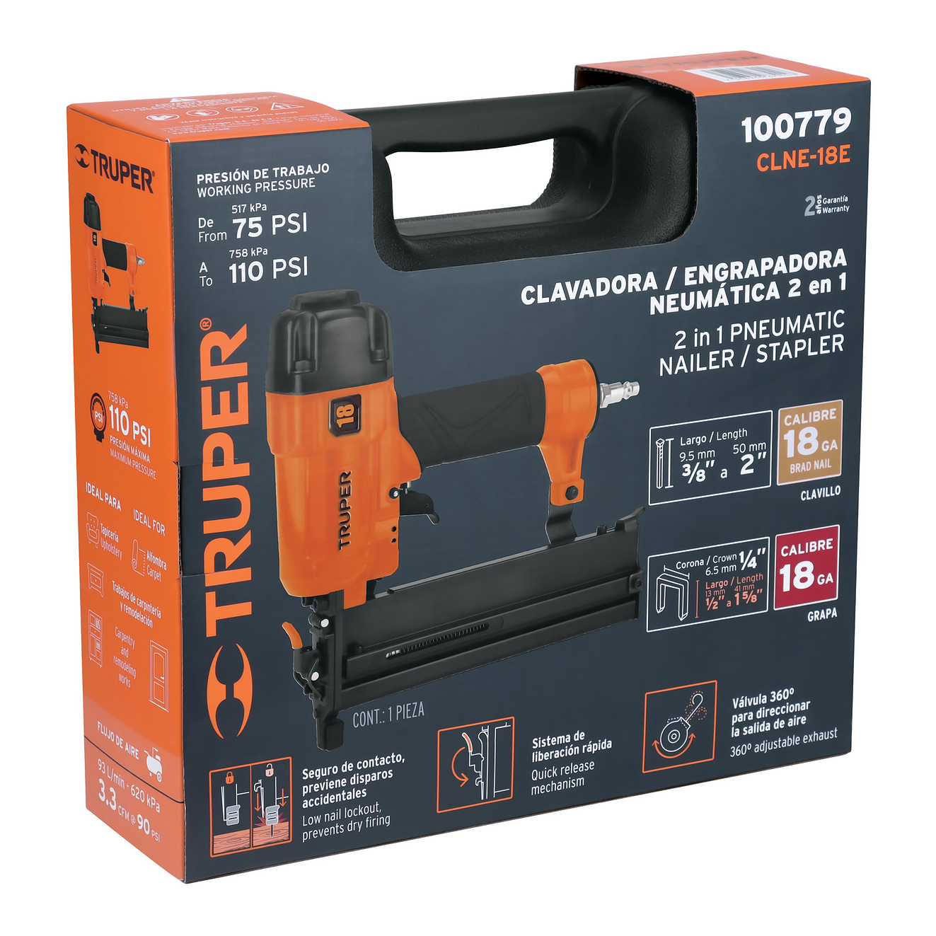 Clavadora y engrapadora neumática Truper 100779 profesional, calibre 18