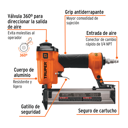 Clavadora neumática, profesional, calibre 23 TRUPER 13179