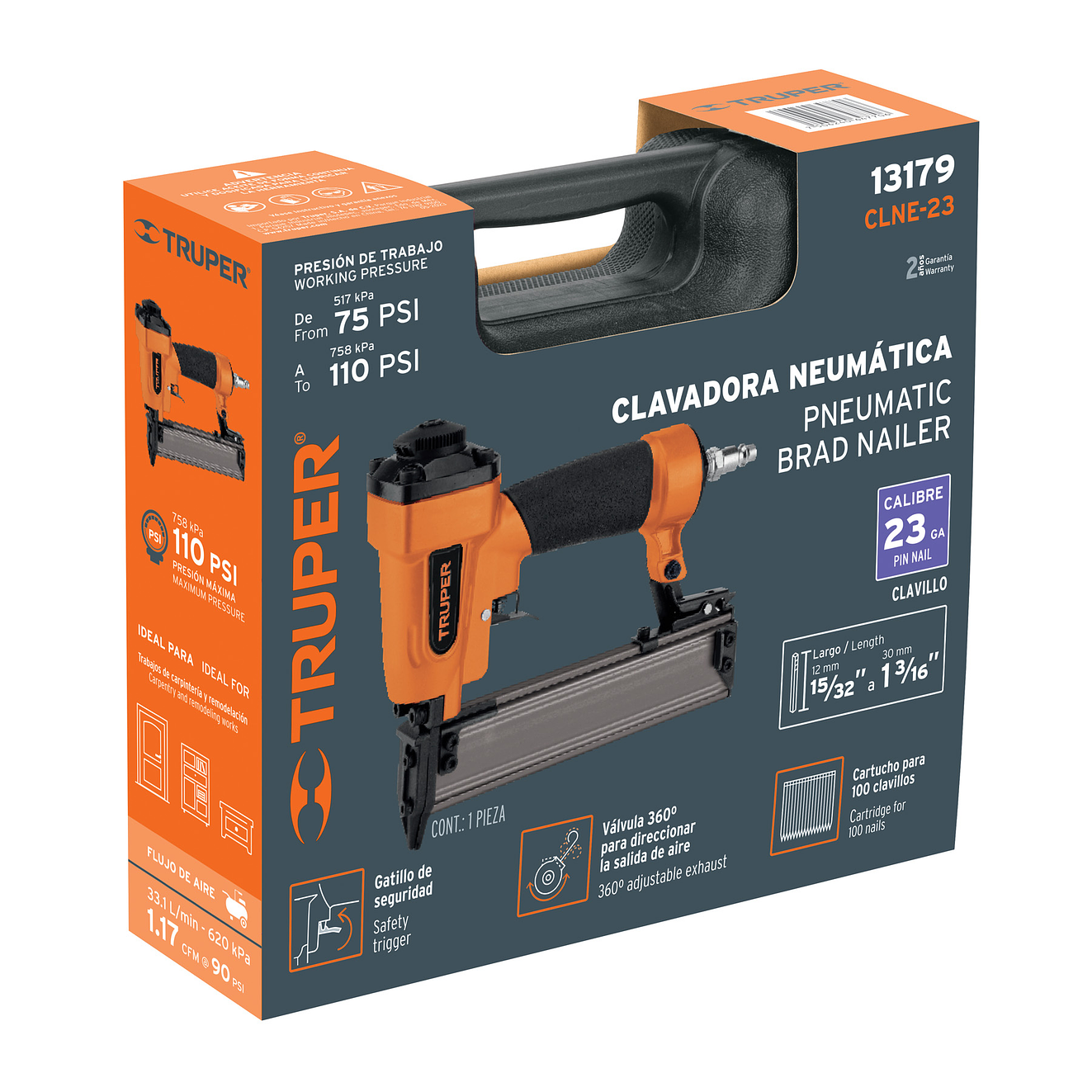 Clavadora neumática Truper 13179, profesional, calibre 23  4