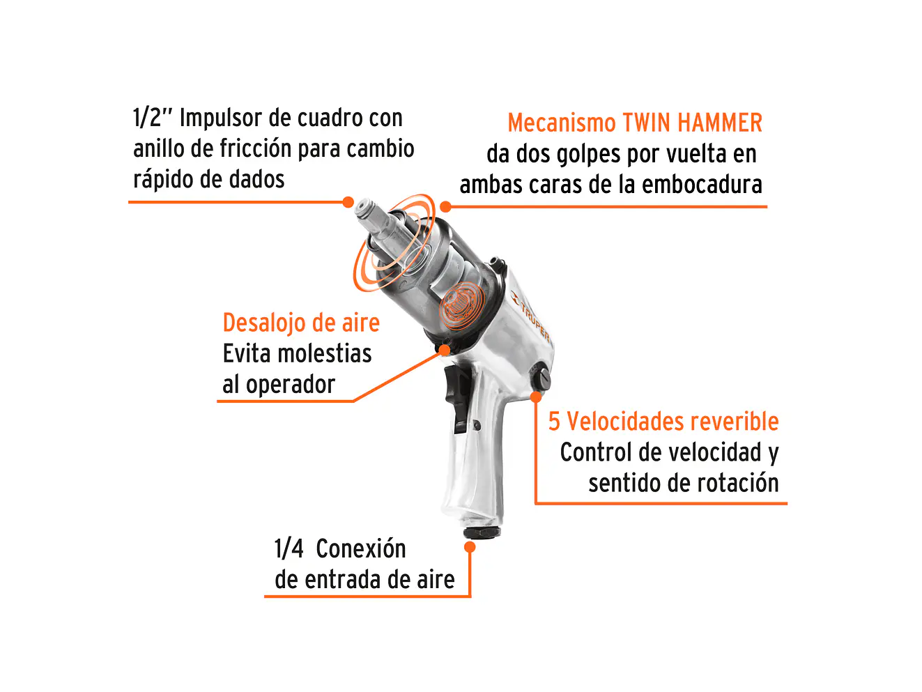 Pistola de impacto Truper 11187, industrial, 1/2