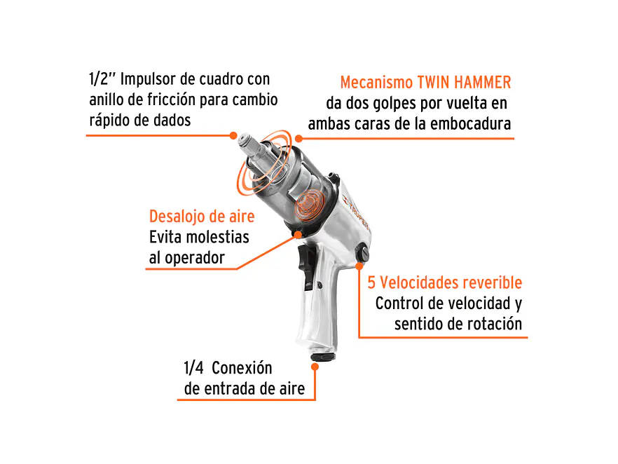 Pistola de impacto Truper 11187, industrial, 1/2