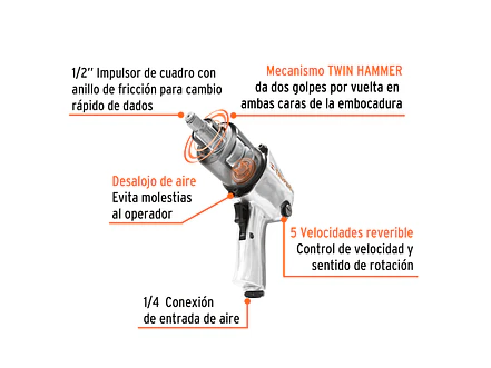 kit Pistola de impacto Truper 18281, industrial, 1/2