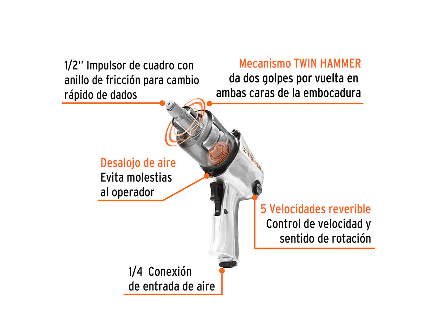 kit Pistola de impacto Truper 18281, industrial, 1/2