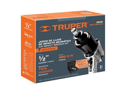 kit Pistola de impacto Truper 18281, industrial, 1/2