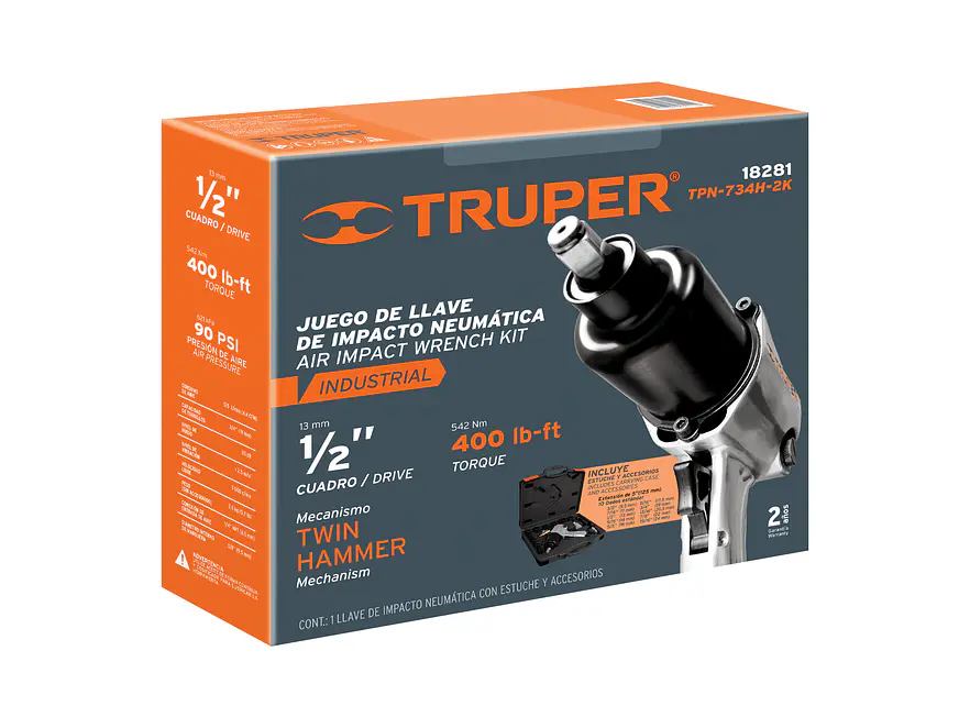 kit Pistola de impacto Truper 18281, industrial, 1/2