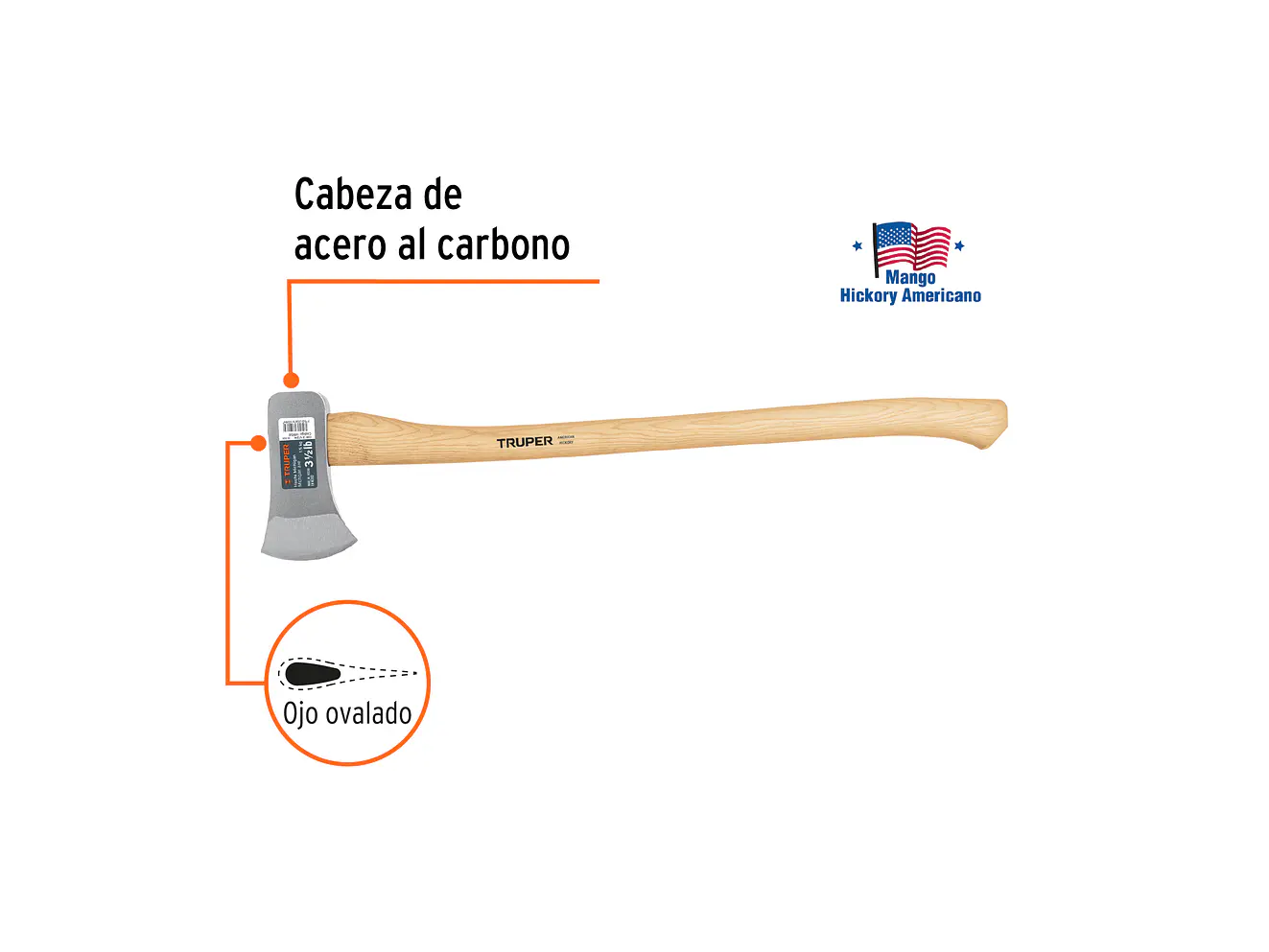 Hacha michigan, 3-1/2 lb, mango hickory TRUPER 14958 - Foto 2 | aztools.co