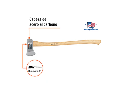 Hacha michigan, 3-1/2 lb, mango hickory TRUPER 14958 - Foto 2 | aztools.co