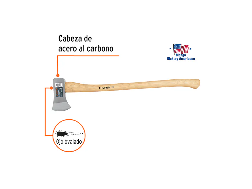 Hacha michigan, 3-1/2 lb, mango hickory TRUPER 14958 - Foto 2 | aztools.co