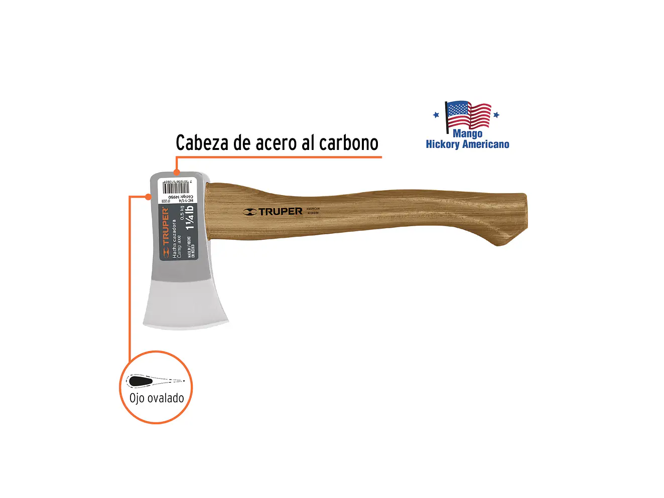 Hacha cazadora, 1-1/4 lb, mango hickory TRUPER 14950 - Foto 2 | aztools.co