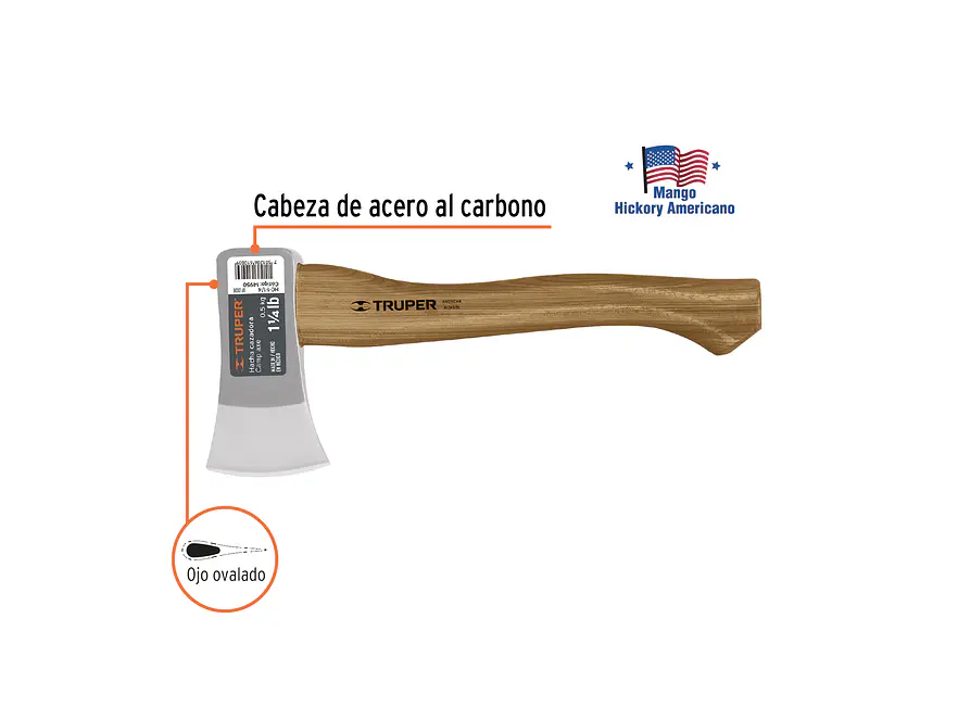 Hacha cazadora, 1-1/4 lb, mango hickory TRUPER 14950 - Foto 2 | aztools.co