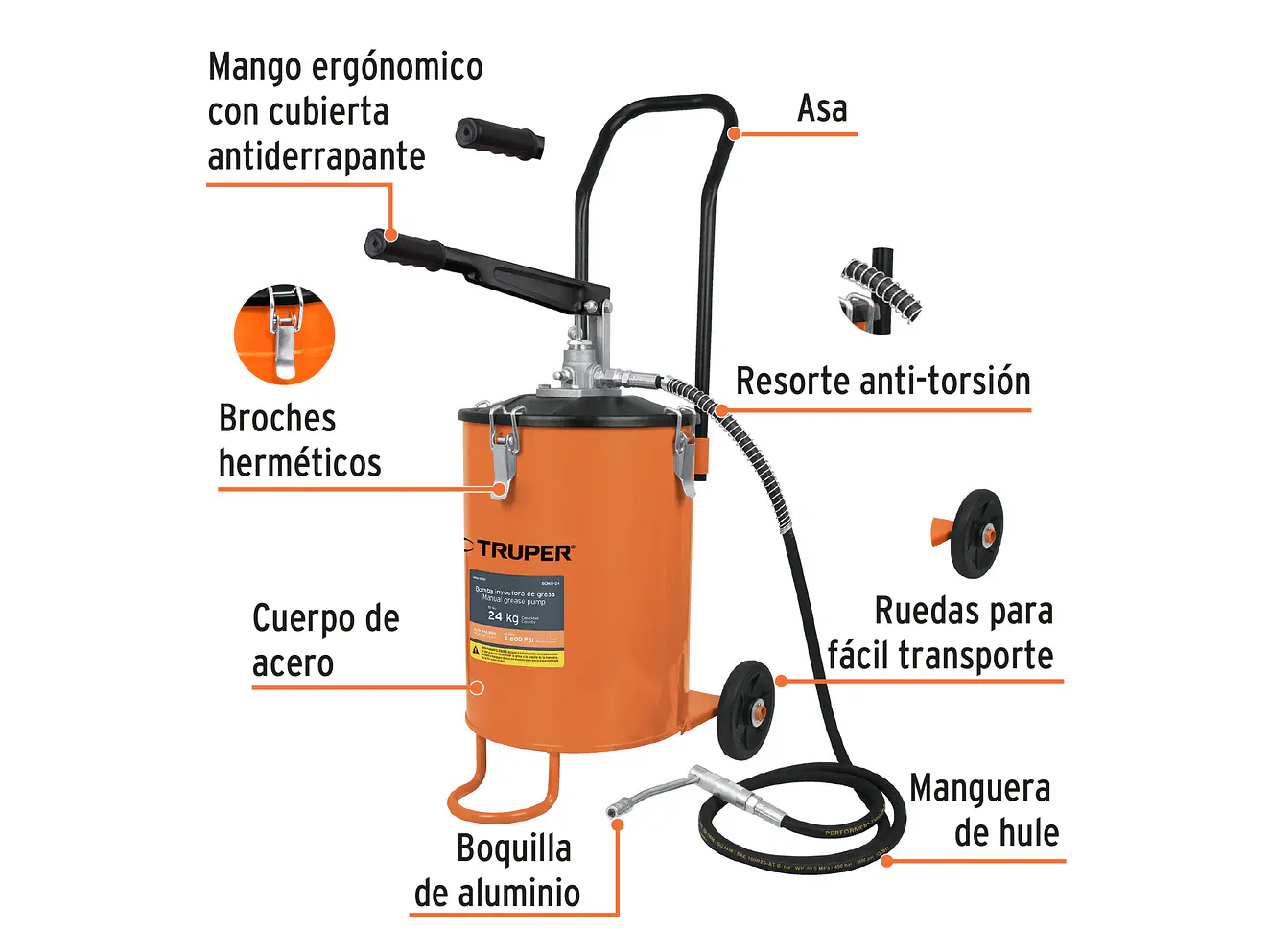 Bomba inyectora de grasa Truper 16850, 24 kg  - Foto 2 | aztools.co