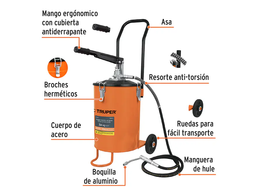 Bomba inyectora de grasa Truper 16850, 24 kg  - Foto 2 | aztools.co