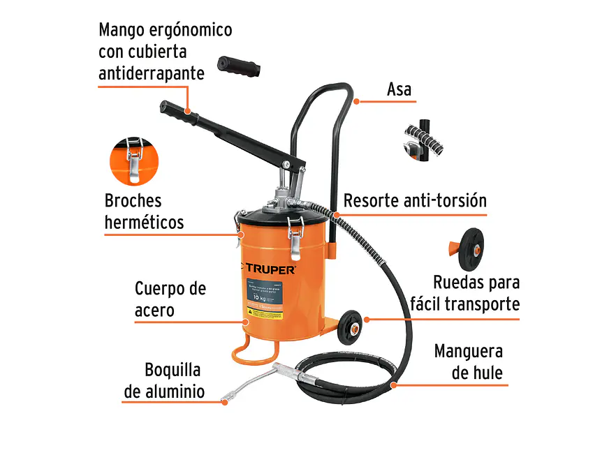 Bomba inyectora de grasa Truper 16867, 10 kg  - Foto 2 | aztools.co