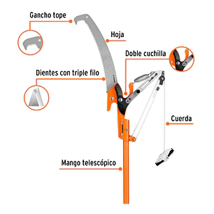 Cortador doble cuchilla  Truper 18410, mango telescópico de fibra de vidrio 3.6m