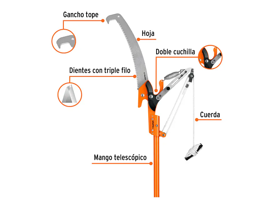 Cortador doble cuchilla  Truper 18410, mango telescópico de fibra de vidrio 3.6m - Foto 2 | aztools.co