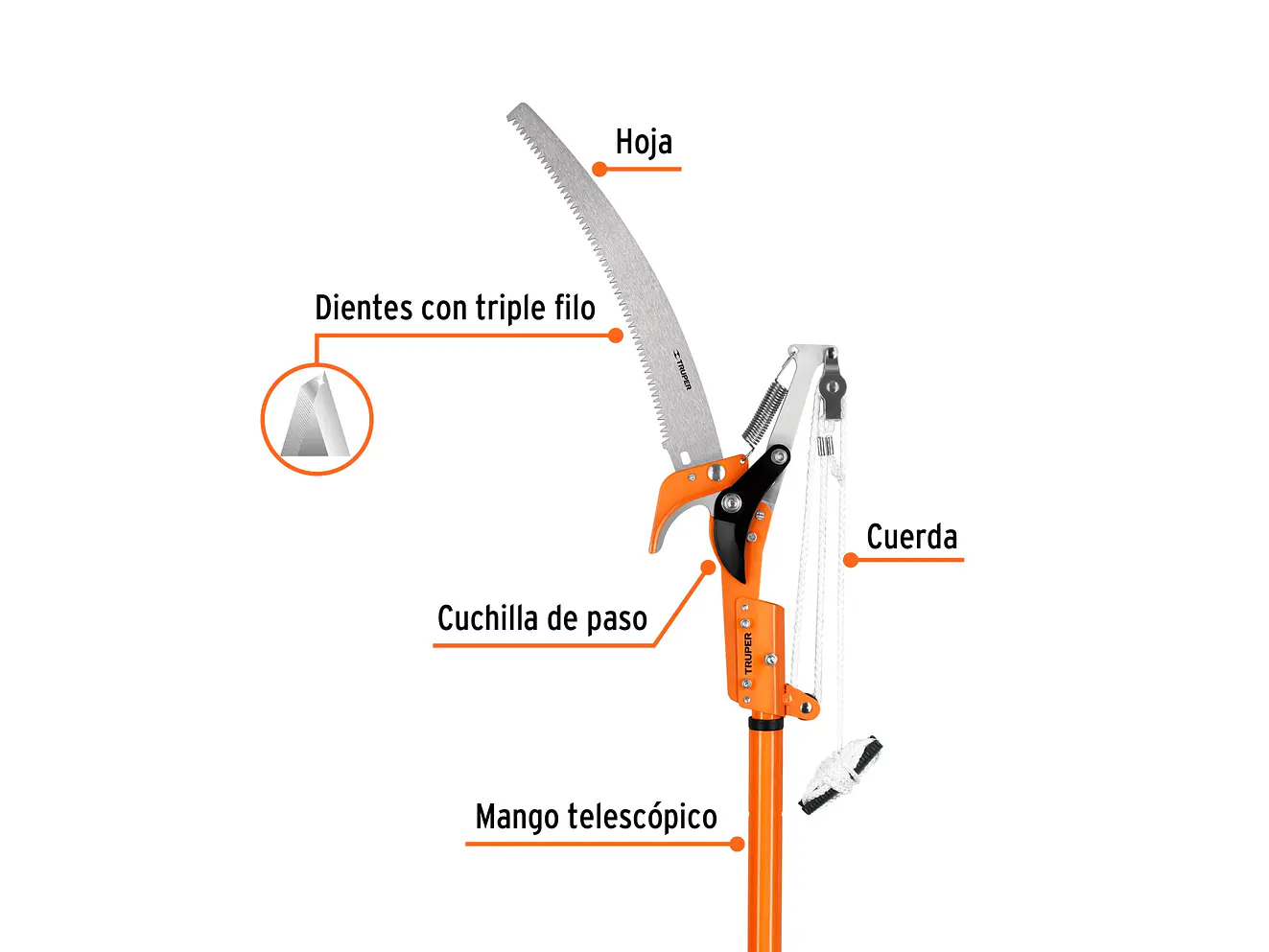 Cortador con mango telescópico de aluminio Truper 18409, 2.4 m  - Foto 2 | aztools.co