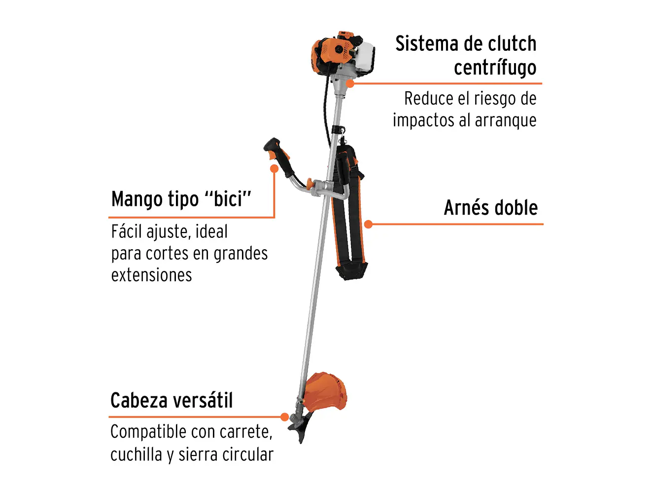 Desmalezadora a gasolina 52 cc Truper 11032 mango 'bici', 18' corte