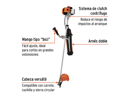 Desmalezadora a gasolina 52 cc Truper 11032 mango 'bici', 18' corte