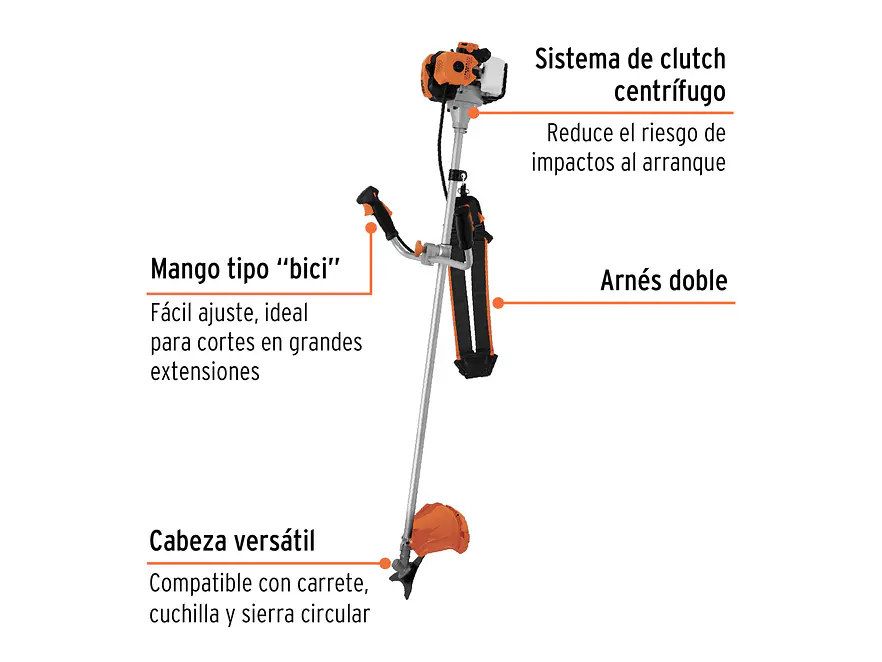Desmalezadora a gasolina 52 cc Truper 11032 mango 'bici', 18' corte
